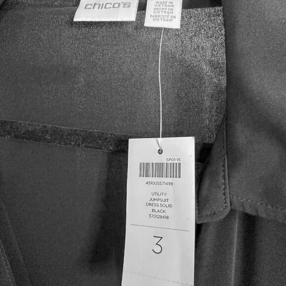 Chico's Utility Jumpsuit Black Size 3 XL 16 NWT Button Front Gold Zip Pockets - Picture 5 of 5